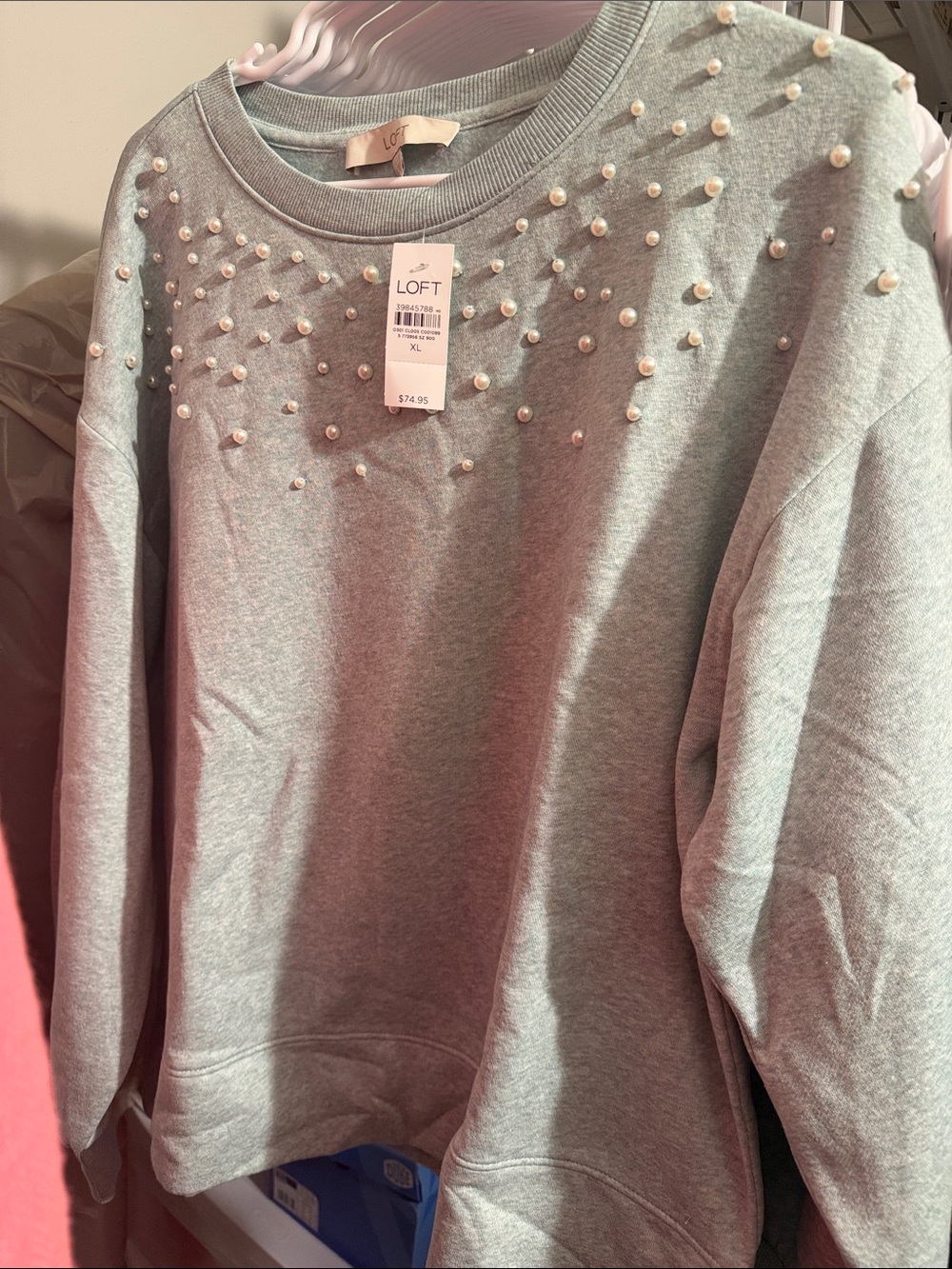LOFT Mint Green Pearl-Embellished Crewneck Sweatshirt